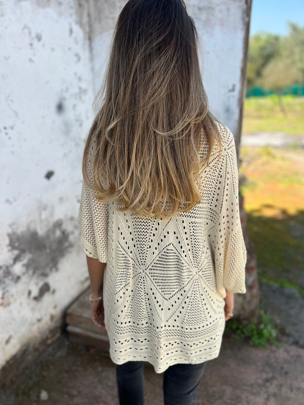 Lina-Open-Knit Cropped Cardigan