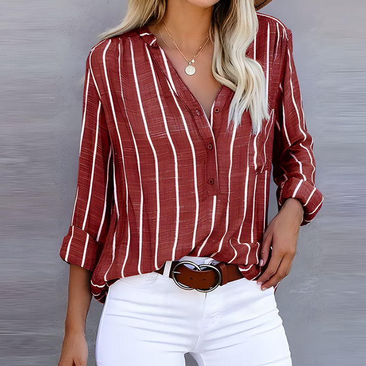Sasha-Vertical Stripe Button Blouse