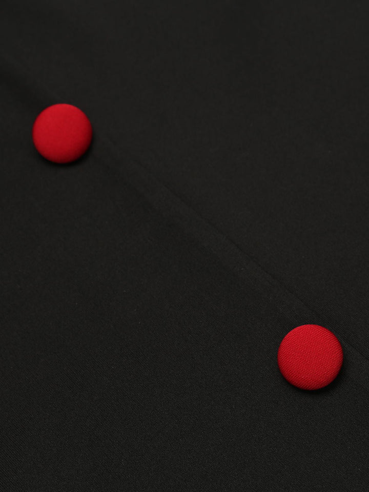 Black 1960s Button Slit Bodycon Dress