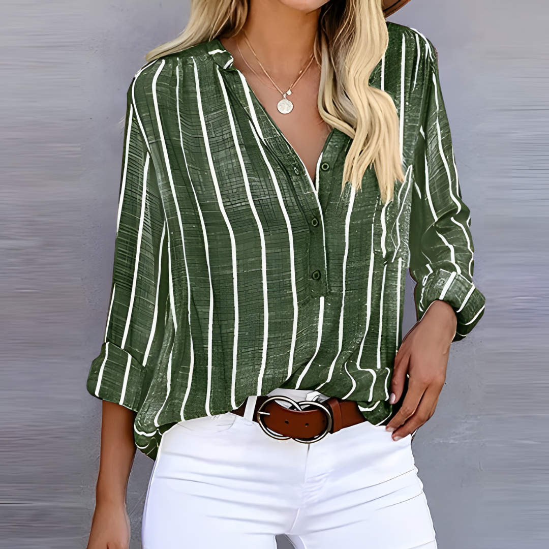 Sasha-Vertical Stripe Button Blouse