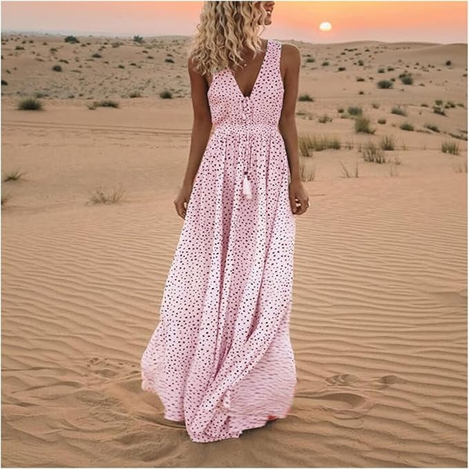 Noa - Bohemian Elegance V-Neck Polka Dot Maxi Dress