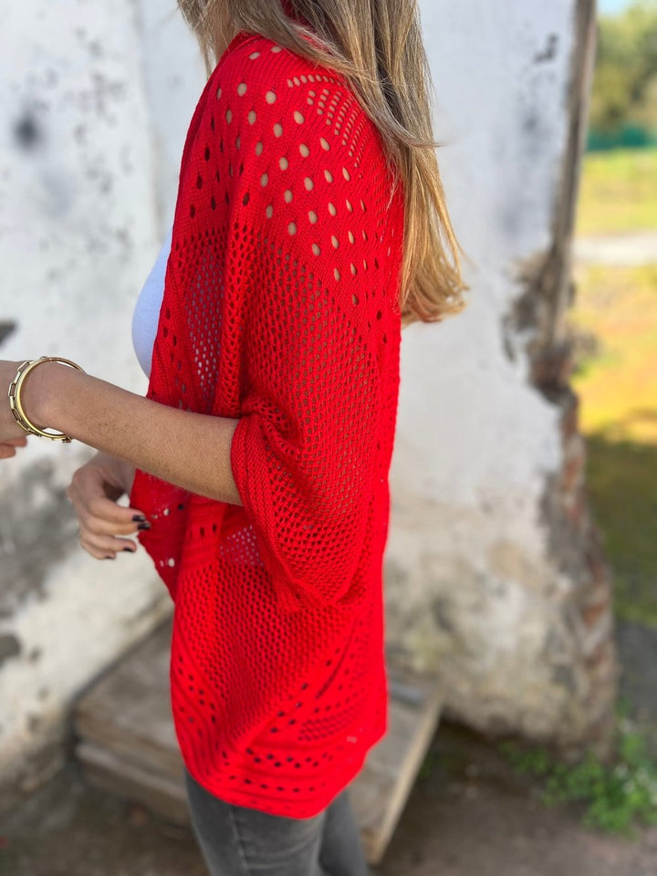 Lina-Open-Knit Cropped Cardigan