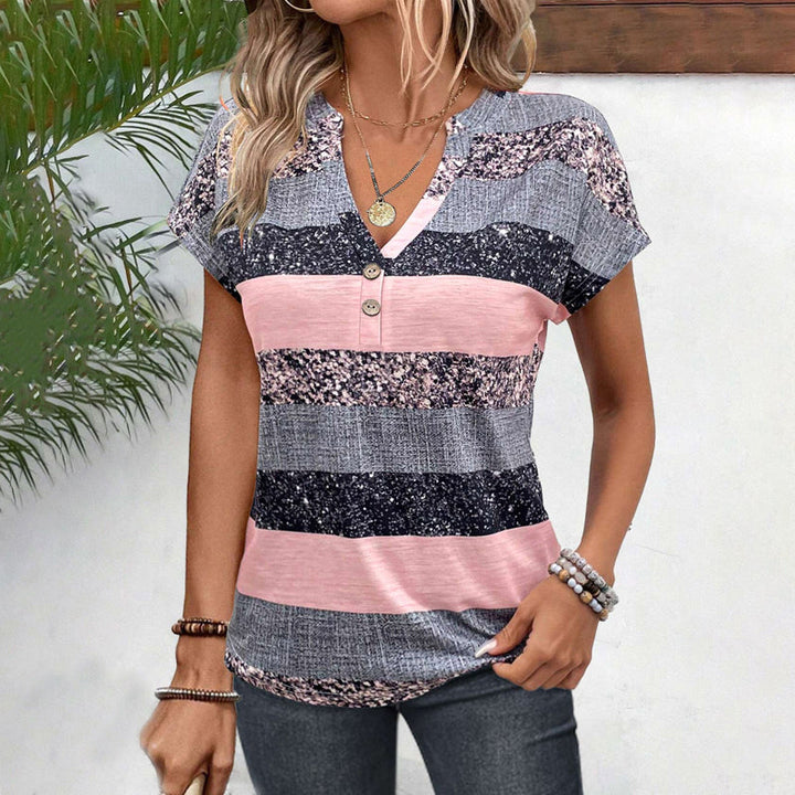 Luna-Striped Button Tee