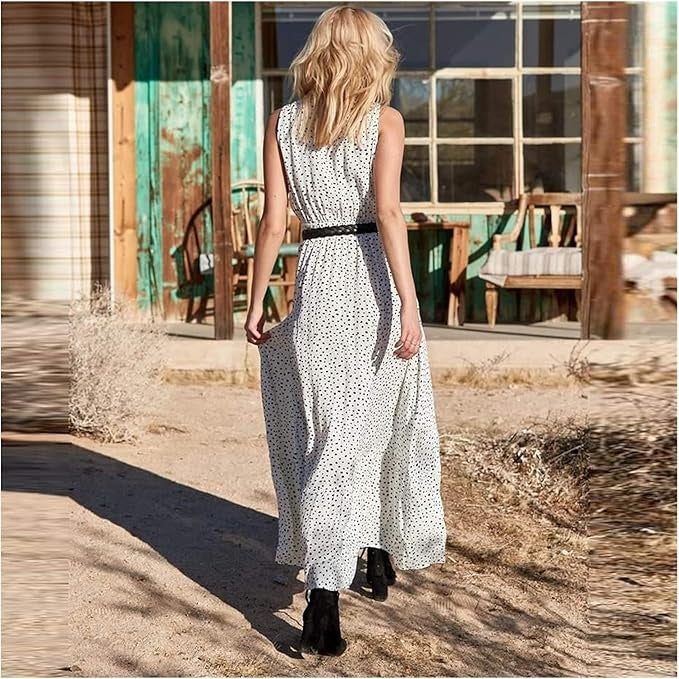 Noa - Bohemian Elegance V-Neck Polka Dot Maxi Dress