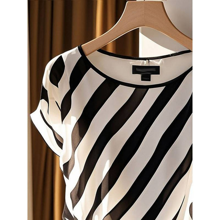 Tessa – Diagonal Stripe Tie Blouse
