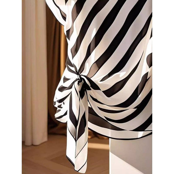 Tessa – Diagonal Stripe Tie Blouse
