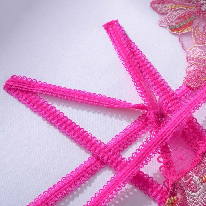 Marlo - Sheer Mesh Floral Embroidered 3-Piece Lingerie Set