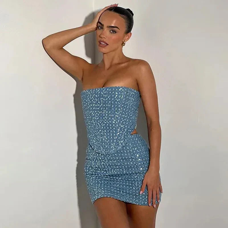 Luna – Strapless Denim Mini Dress