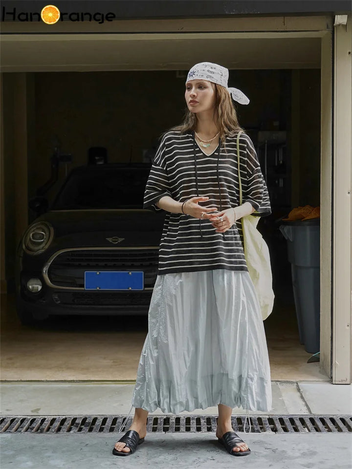 Nora-Striped Relaxed Hoodie Tee