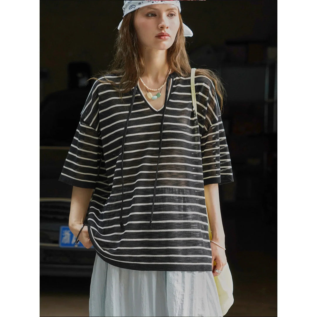 Nora-Striped Relaxed Hoodie Tee