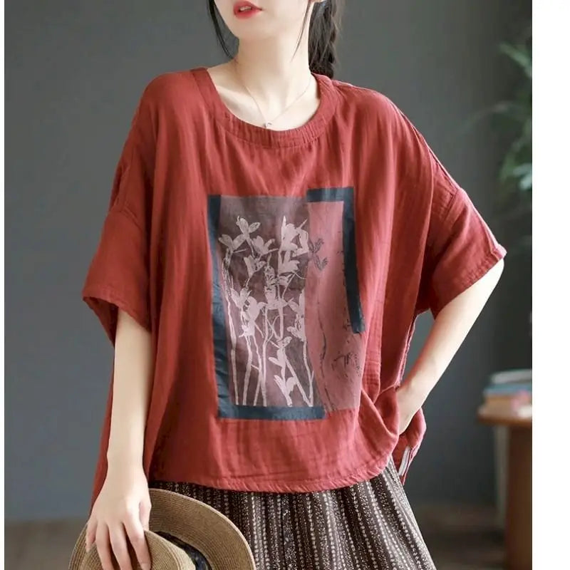 Heart – Oversized Printed Batwing Top