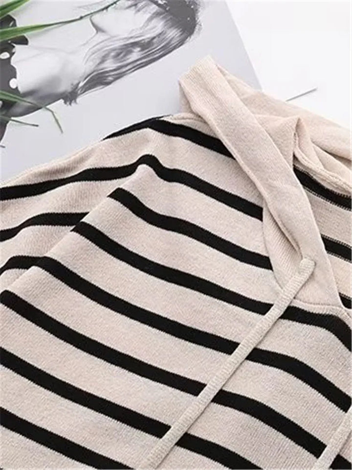 Lina-Plus Size Soft Knit Striped Hoodie Tee