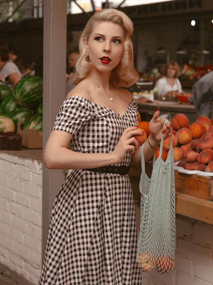 Black 1950s Plaid Swing Dress