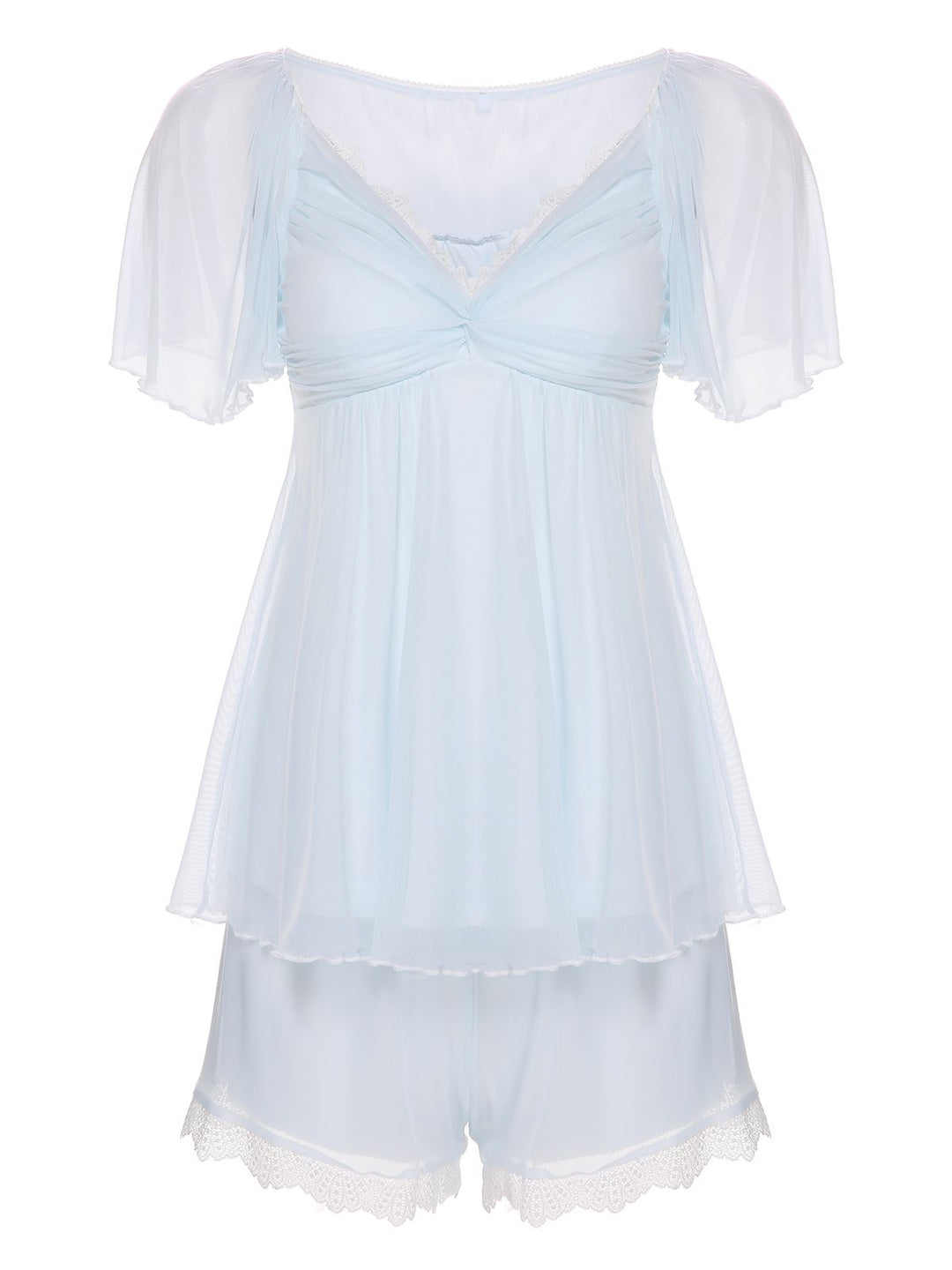 2PCS Light Blue 1940s Knot Lace Sleepwear