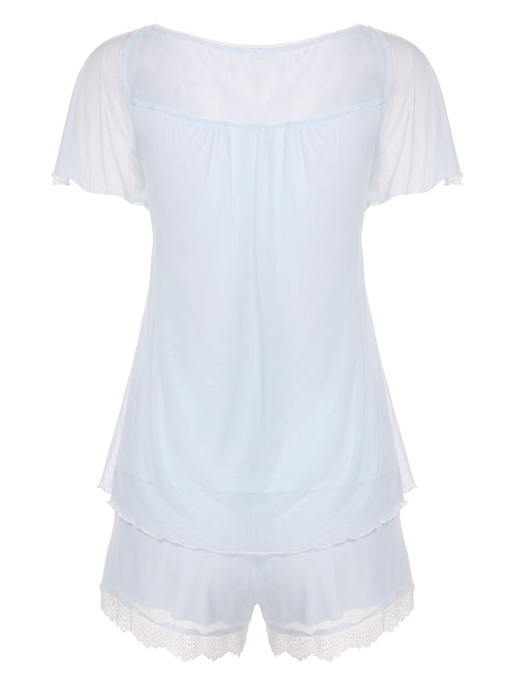 2PCS Light Blue 1940s Knot Lace Sleepwear
