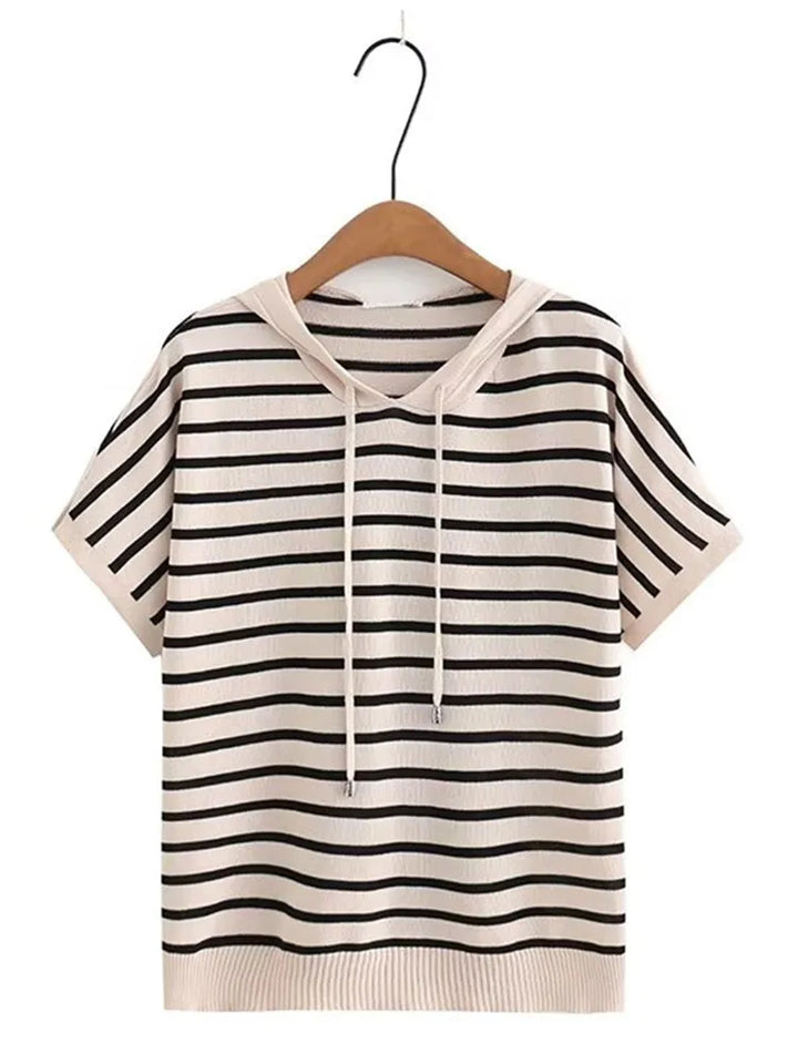 Lina-Plus Size Soft Knit Striped Hoodie Tee