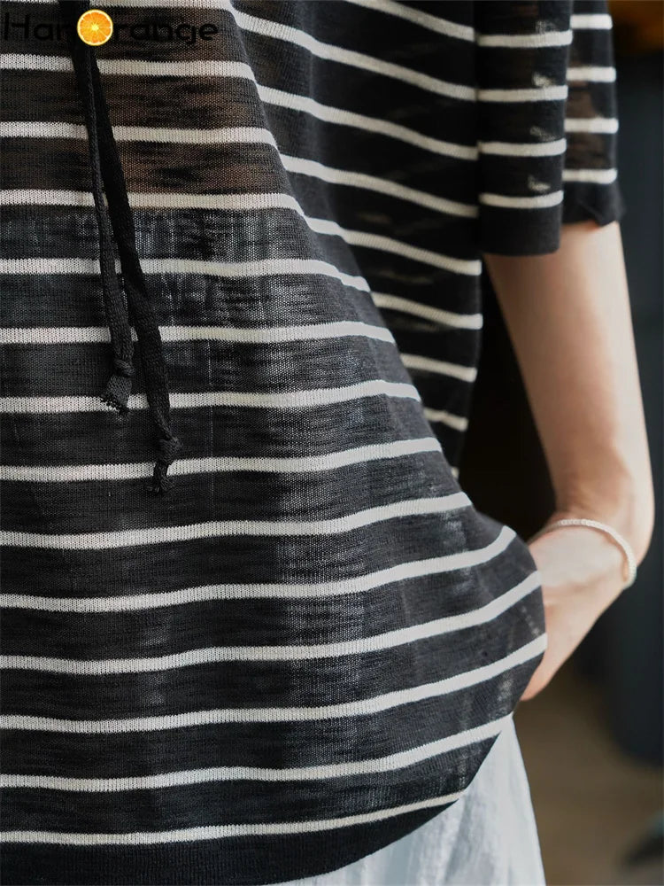 Nora-Striped Relaxed Hoodie Tee