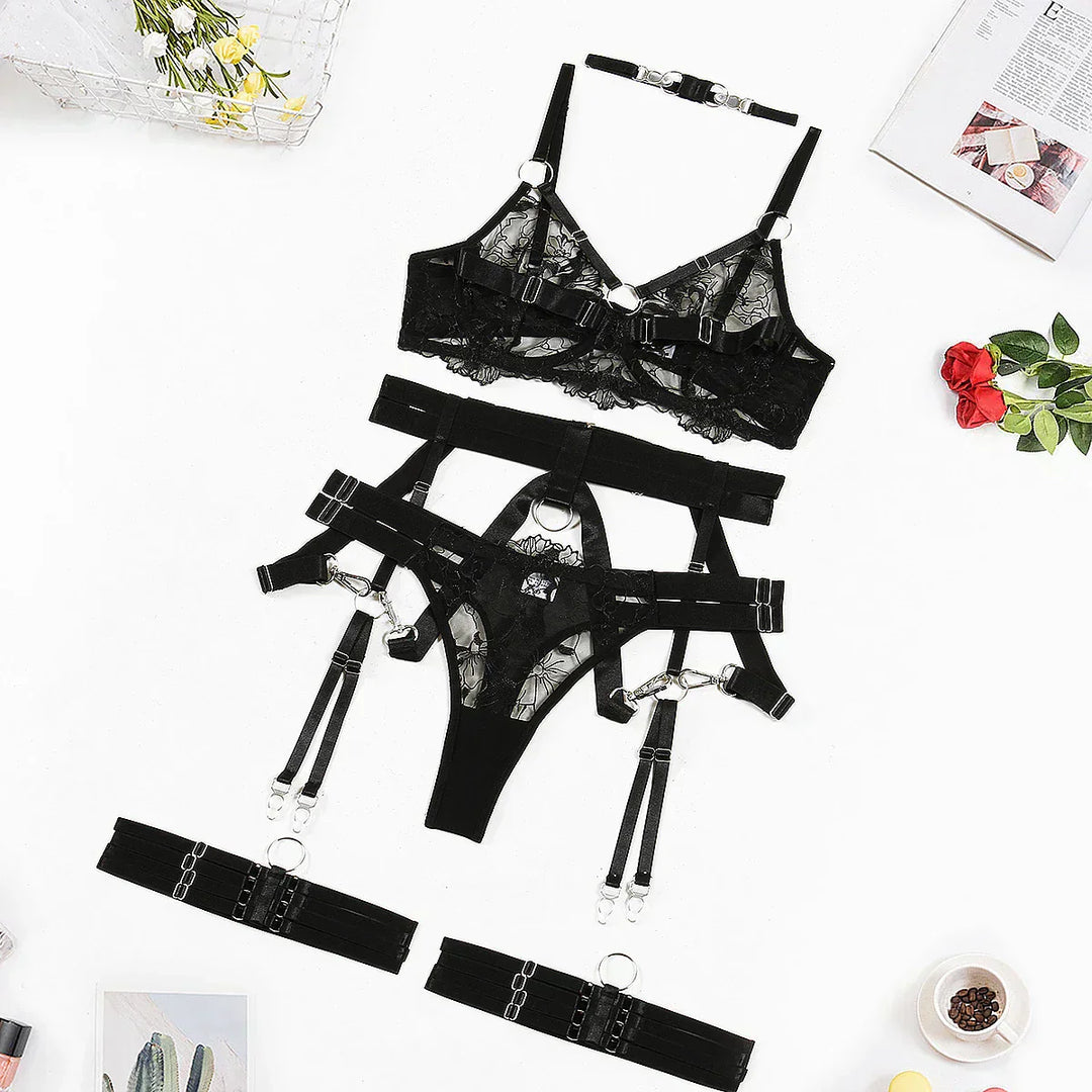 Rhea - Sheer Transparent 3-Piece Lingerie Set