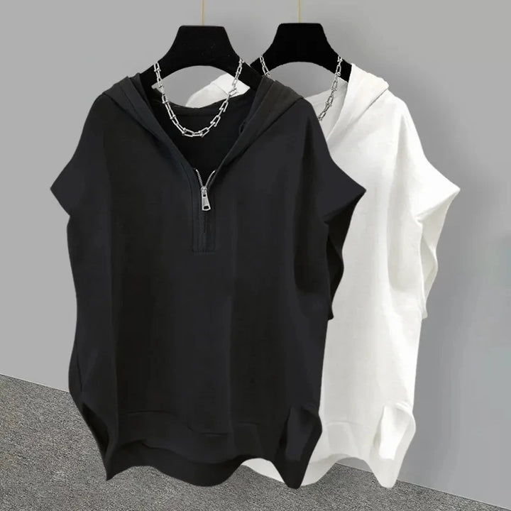 Jemma - Zip-Neck Relaxed Hoodie Top