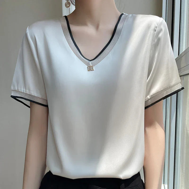 Charlie - Contrast Trim V-Neck Blouse