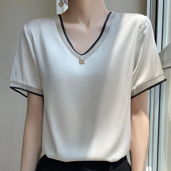 Charlie - Contrast Trim V-Neck Blouse