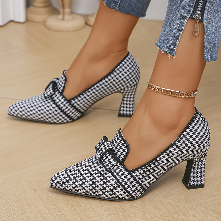 Estelle – Houndstooth Block Heel Loafers