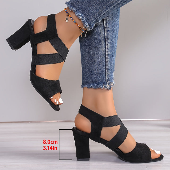 Isla – Stretch Crossover Block Heel Sandals