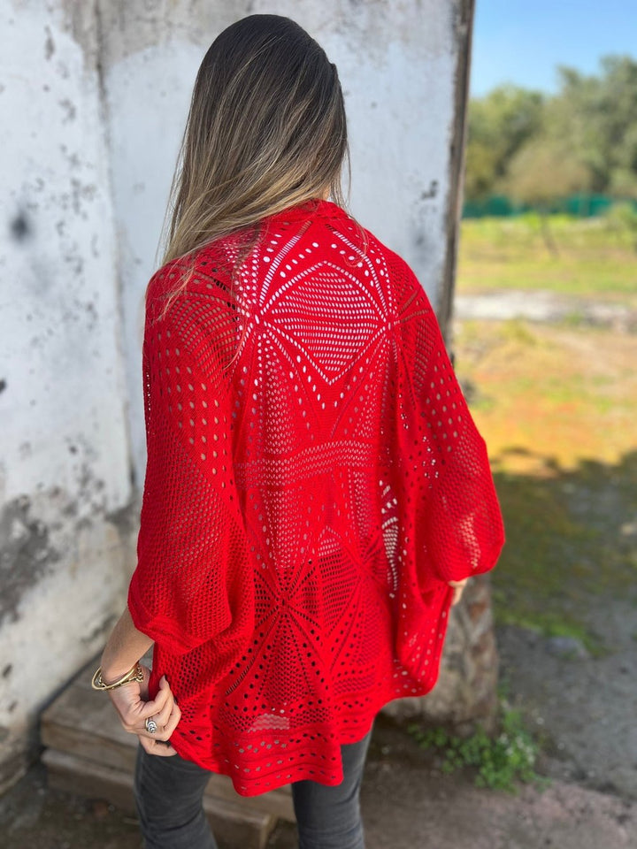 Lina-Open-Knit Cropped Cardigan