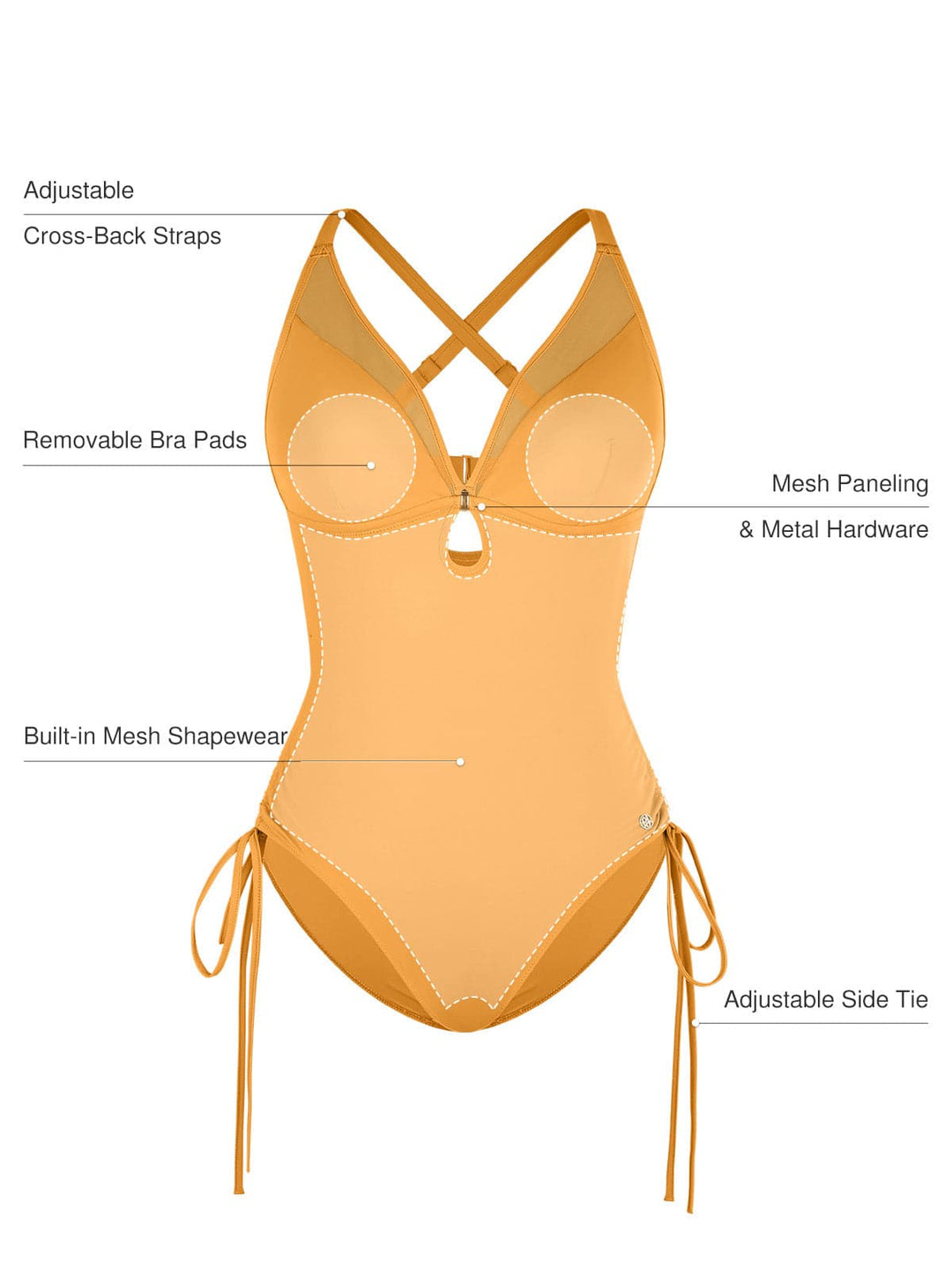 Mesh Inset Tie-Side Sculpting One-Piece Swimsuit