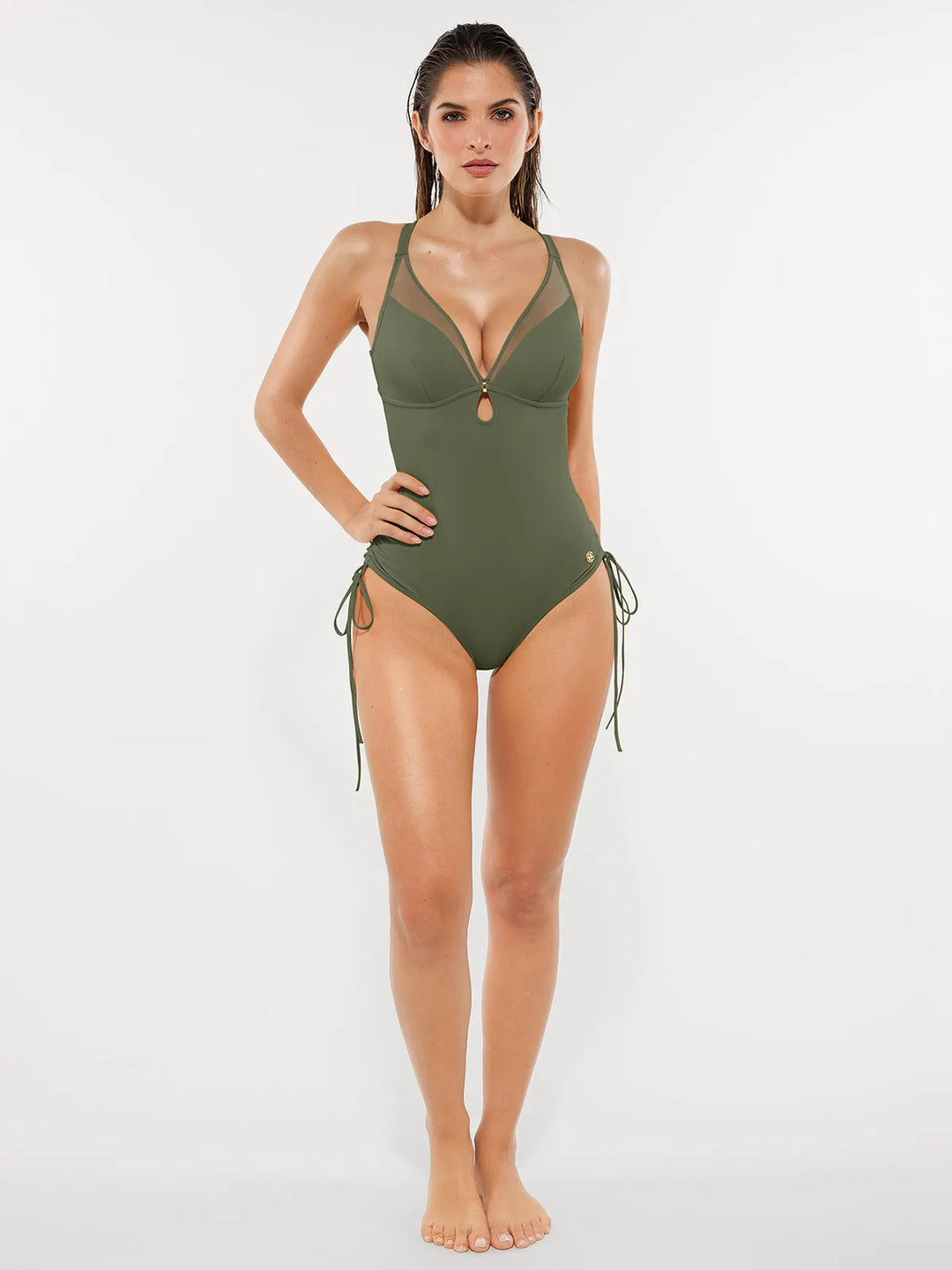 Mesh Inset Tie-Side Sculpting One-Piece Swimsuit