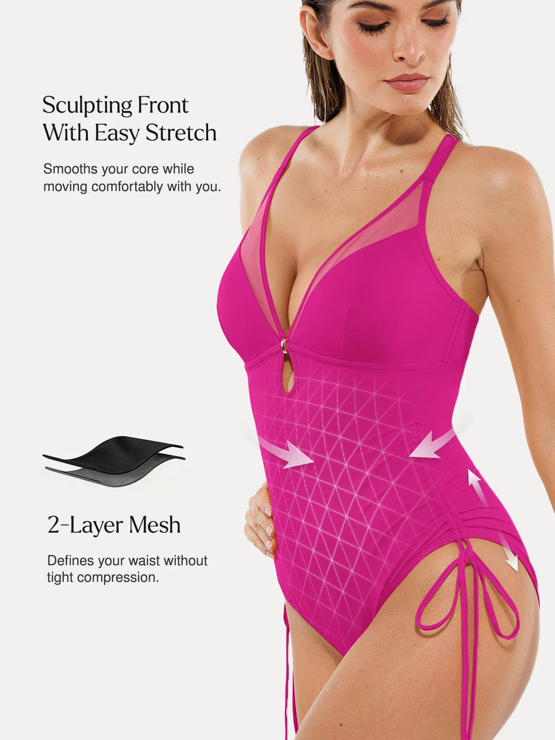 Mesh Inset Tie-Side Sculpting One-Piece Swimsuit