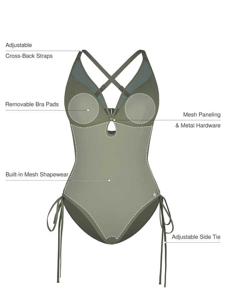 Mesh Inset Tie-Side Sculpting One-Piece Swimsuit