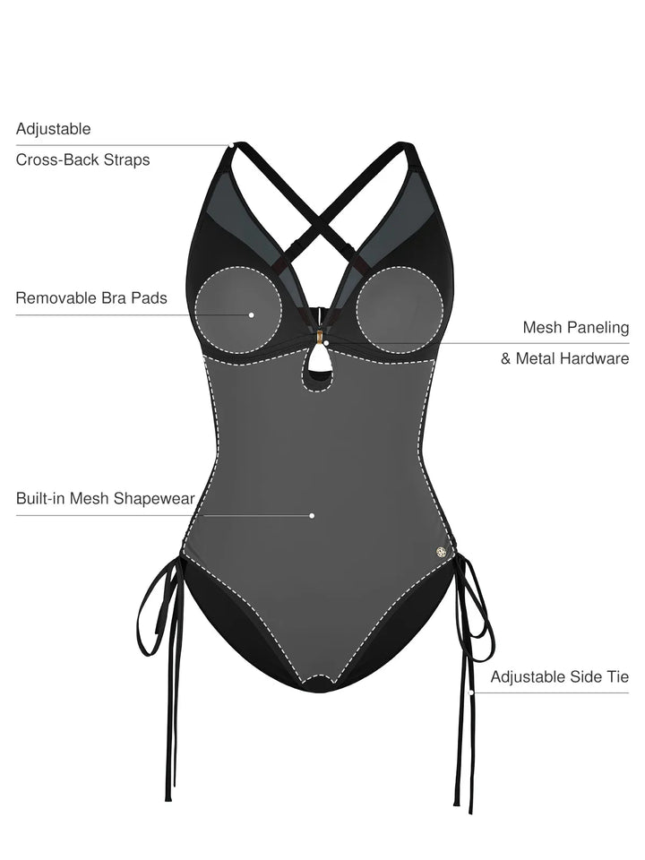Mesh Inset Tie-Side Sculpting One-Piece Swimsuit