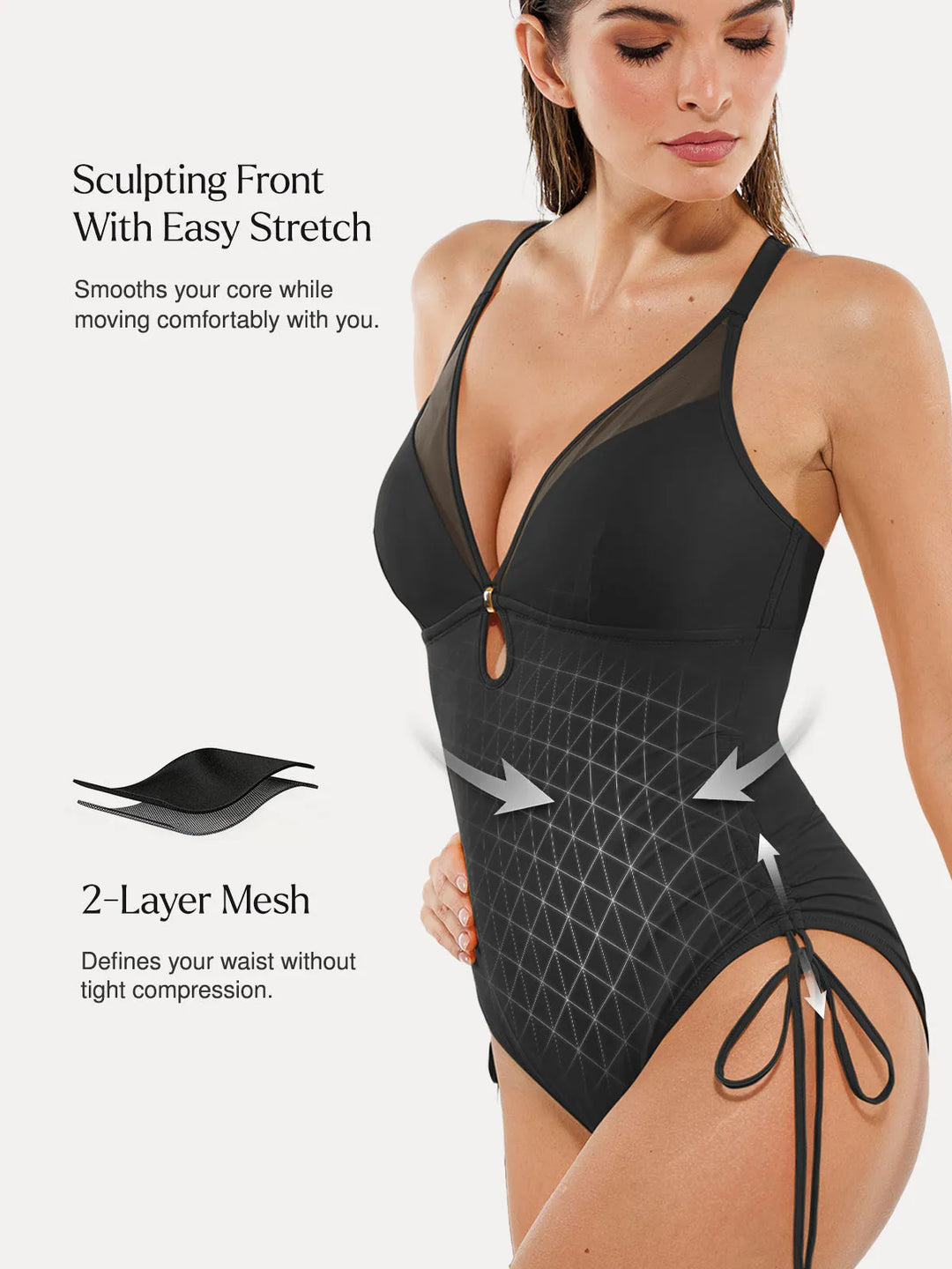 Mesh Inset Tie-Side Sculpting One-Piece Swimsuit