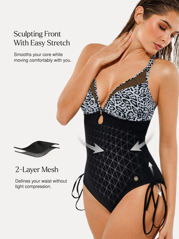 Mesh Inset Tie-Side Sculpting One-Piece Swimsuit
