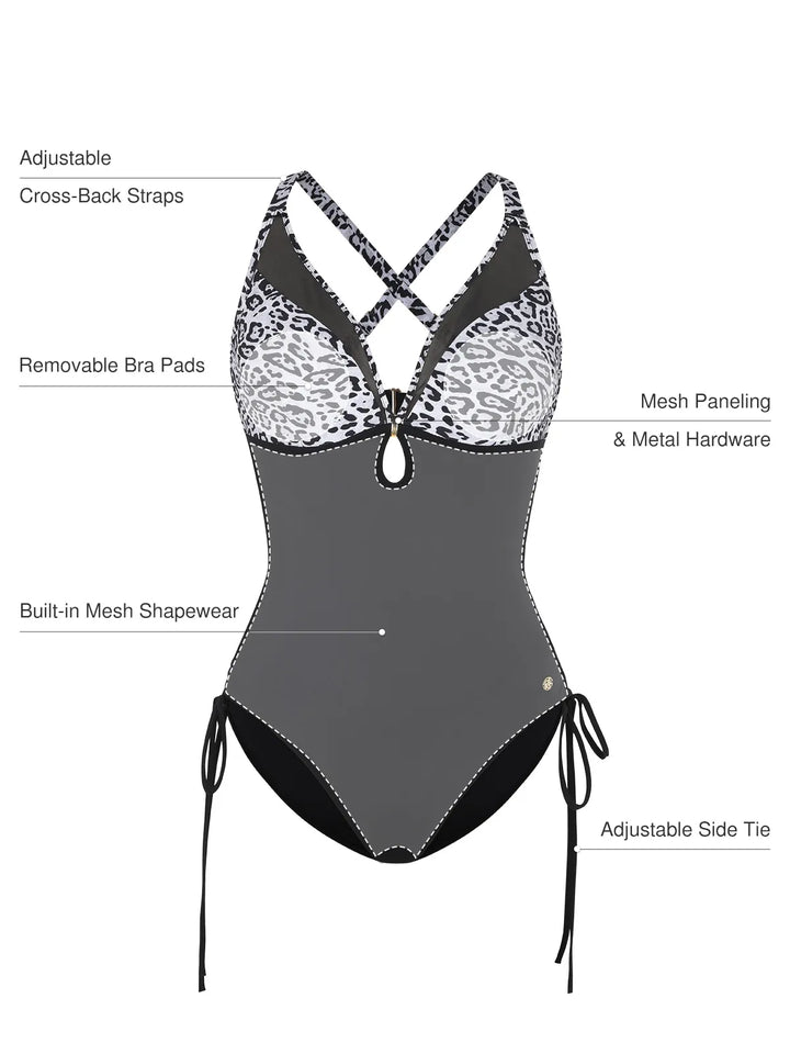 Mesh Inset Tie-Side Sculpting One-Piece Swimsuit
