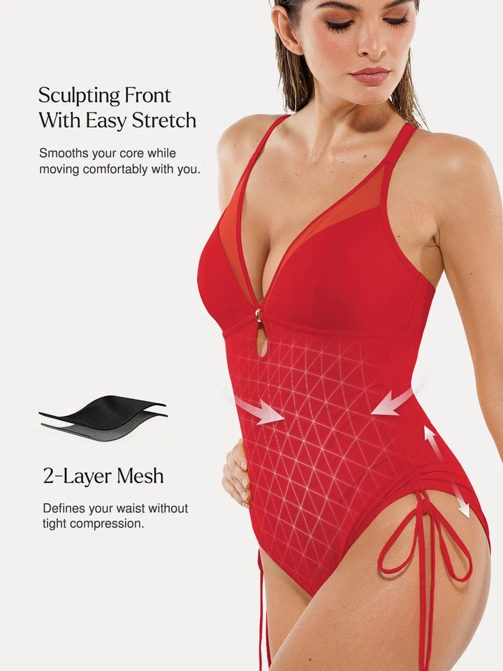 Mesh Inset Tie-Side Sculpting One-Piece Swimsuit
