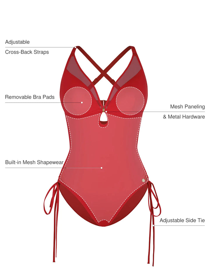 Mesh Inset Tie-Side Sculpting One-Piece Swimsuit