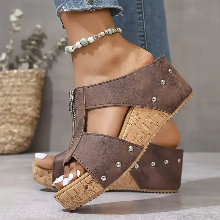 Zira-Studded Zip Wedge Sandals