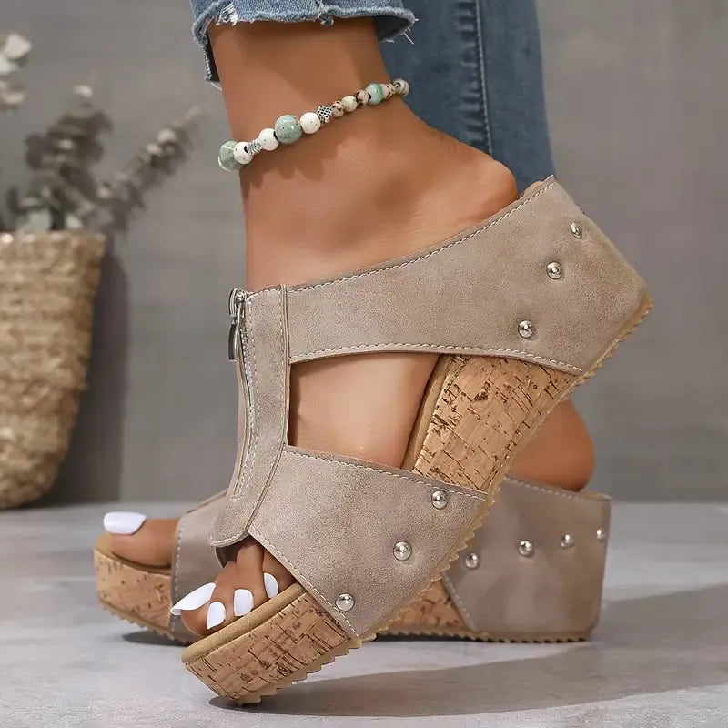 Zira-Studded Zip Wedge Sandals