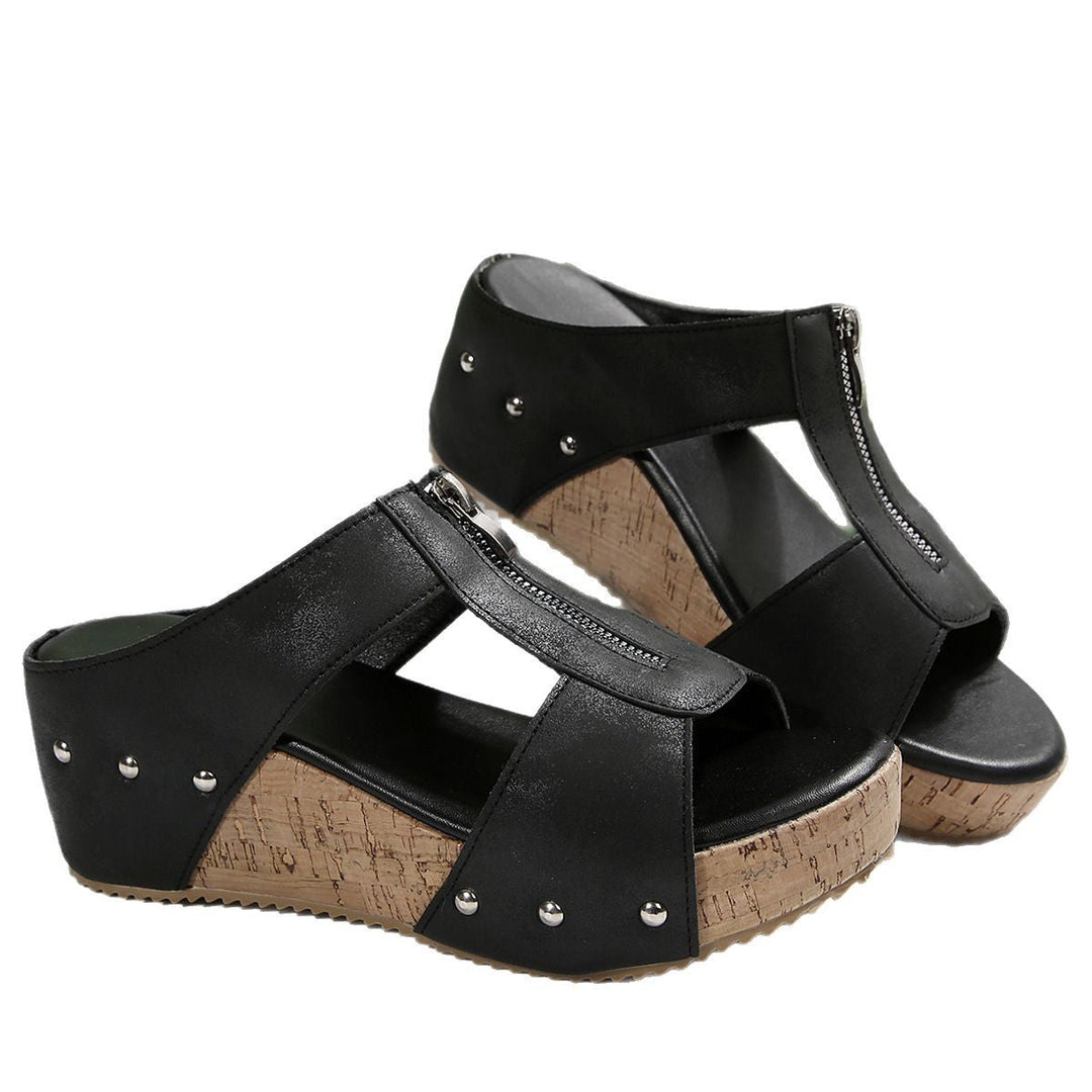 Zira-Studded Zip Wedge Sandals